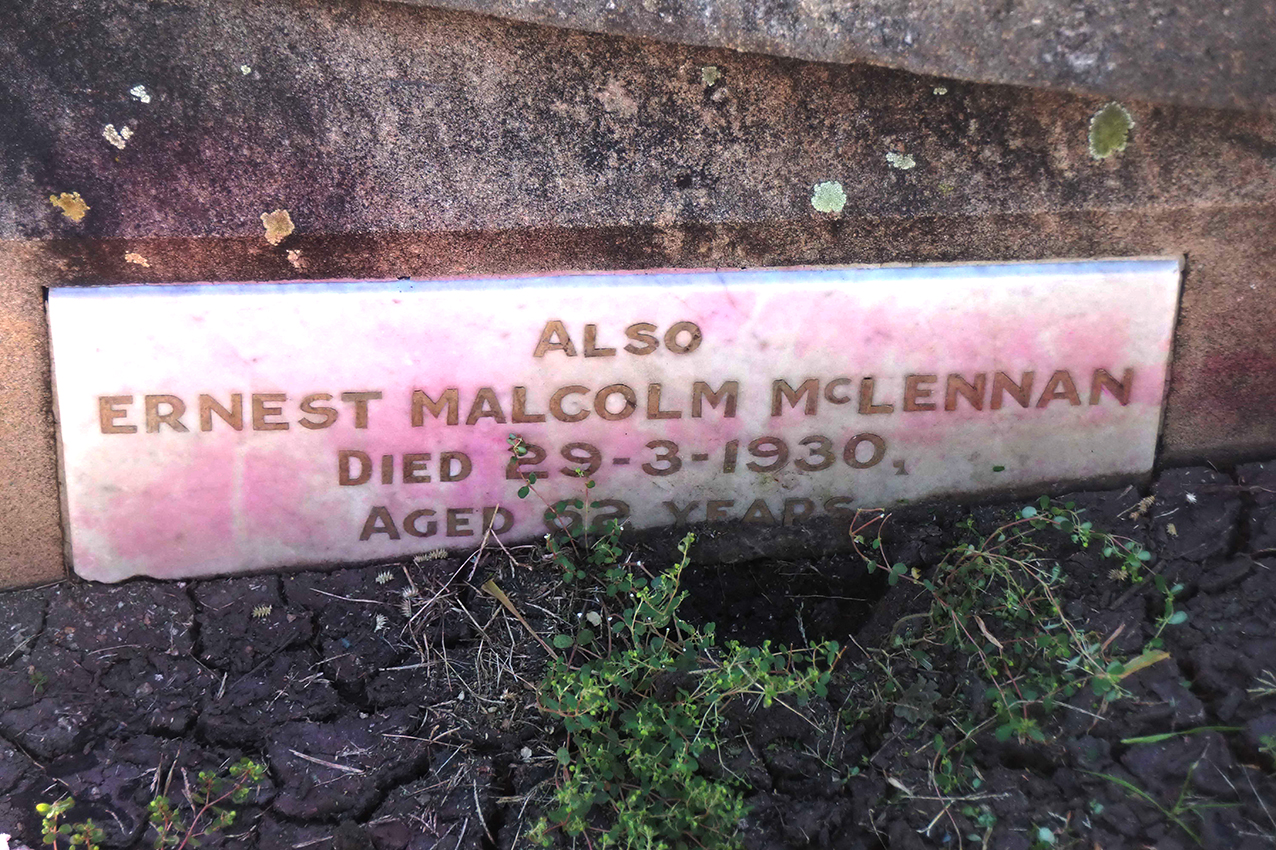 Photo of headstones/Ernest Malcolm McLennan d 1930 hdstn Dalby cem Qld